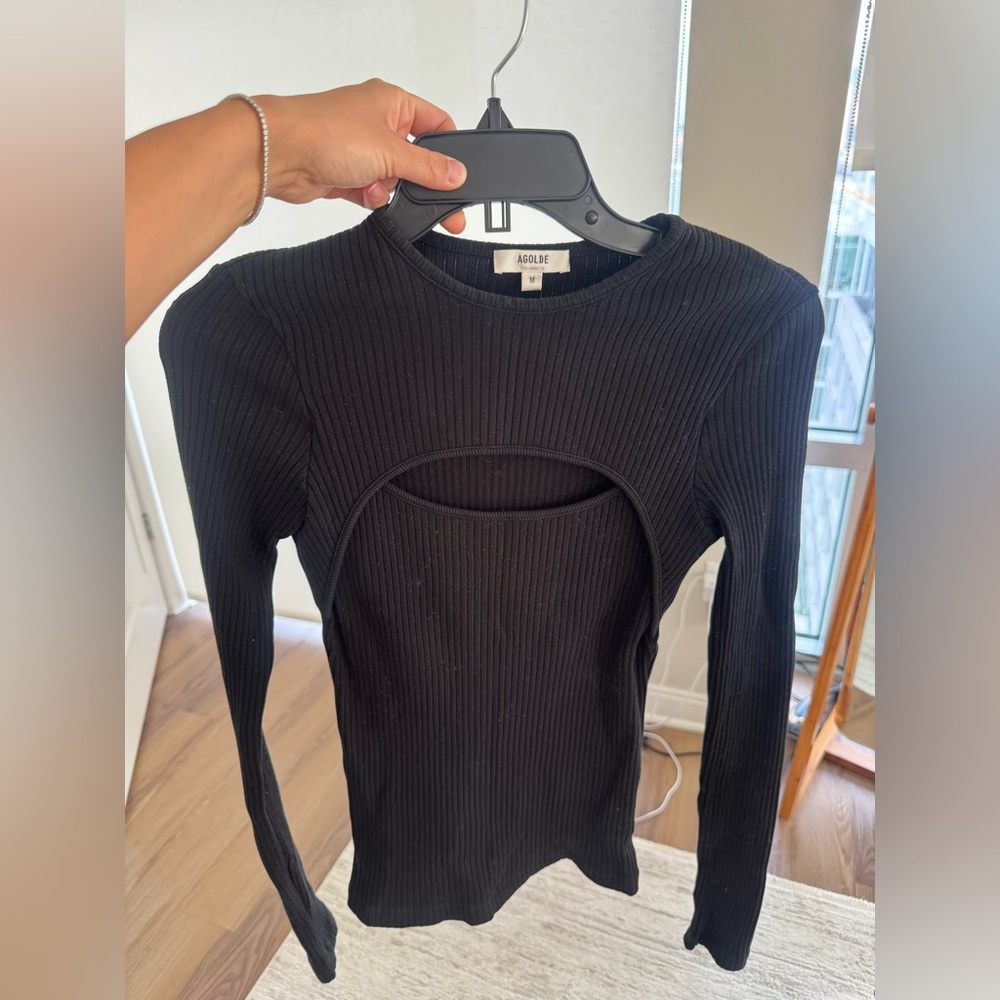 Agolde Black Ribbed Cut-Out Top